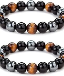 WFJ Black Obsidian Hematite Triple Protection Bracelets Set - Tiger Eye Beaded Natural Stone Bracelet for Men Women Gemstone (10MM)