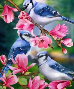 Blue Jay Trio Spring House Flag 40" x 28" Briarwood Lane