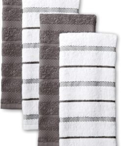 KitchenAid Albany Kitchen Towel 4-Pack Set, Charcoal Grey/White, 16"x26"
