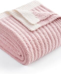 Snuggle Sac Ribbed Pink Throw Blanket for Couch, Ultra Soft Fluffy Knitted Throws, Fuzzy Cozy Warm Microfiber Knit Blankets for Girls Daughter Women Gifts for Mom, Pink, 50x60 inches