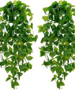 BLEUM CADE Fake Hanging Plants, 2pcs Artificial Hanging Plant, Faux Pothos Vines Hanging Plant Greenery for Wall Home Living Room Indoor Outdoor Decor (No Baskets)
