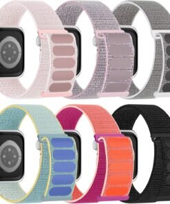 6 Pack Sport Nylon Loop Band Compatible with Apple Watch Bands 38mm 40mm 41mm 42mm 44mm 45mm 46mm 49mm for Women Men, Adjustable Breathable Braided Straps for iWatch Series 10/9/8/7/6/5/4/3/SE/Ultra