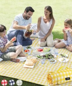 Extra Large Picnic Outdoor Blanket, 80''x80'' Waterproof Foldable Blankets Gingham Picnic Mat for Beach, Camping Grass Lawn Park Accessories Cute Couple Gifts Ideas Wedding Registry